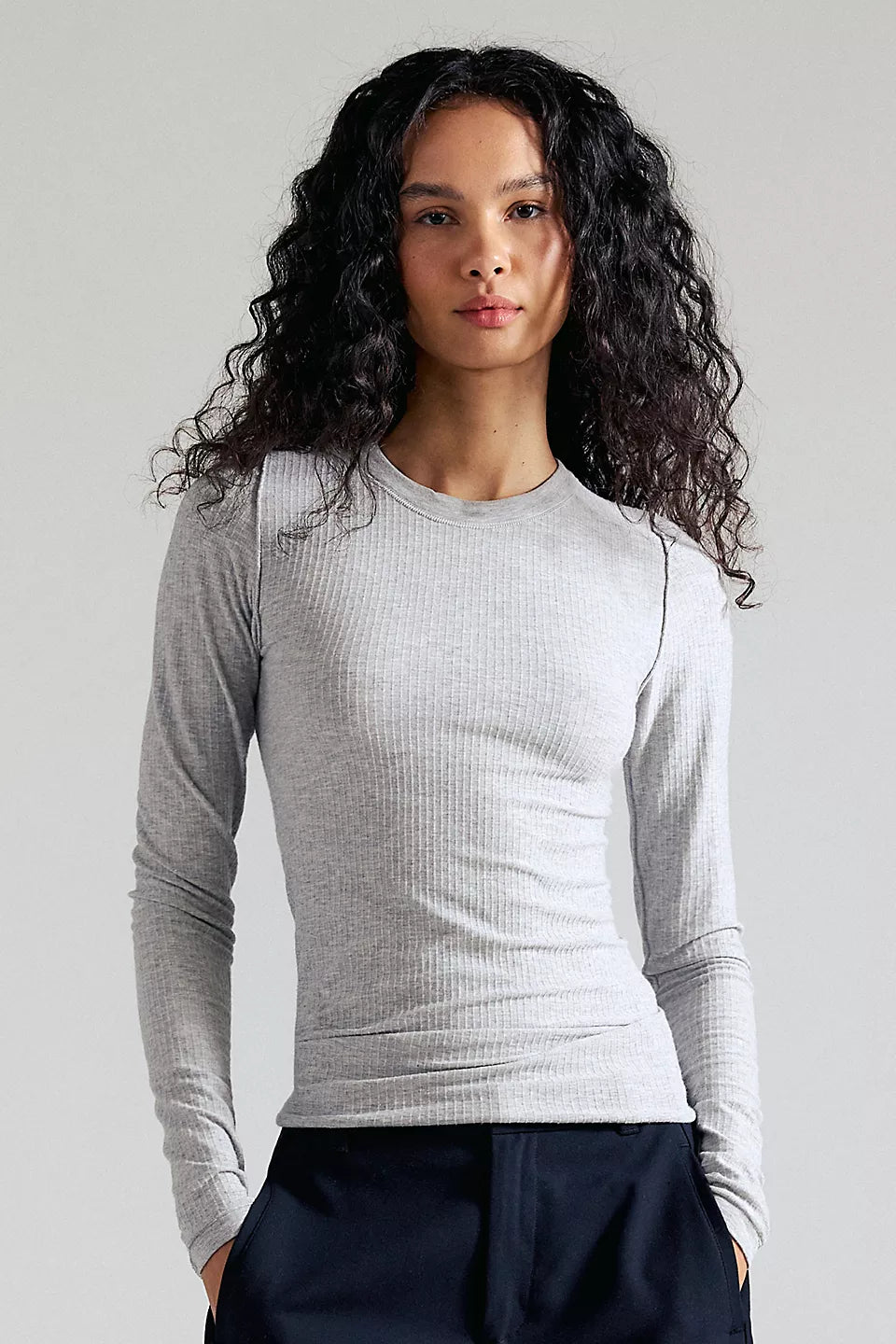 Free People So Soft Seamless Modal Long Sleeve in Heather Grey
