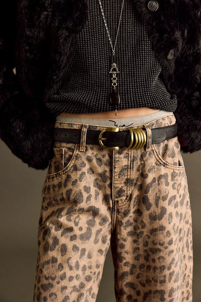 Free People Good Luck Printed Barrel Jean Brown Sugar
