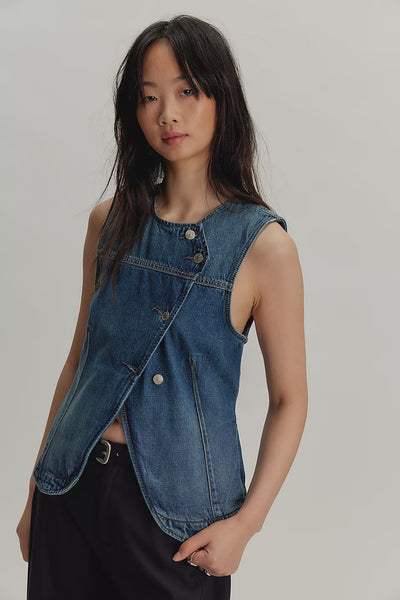 Free People Maris Denim Vest in Wall Flower