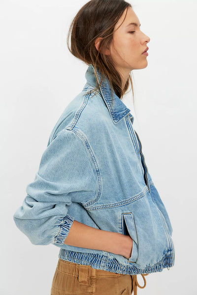 Free People Birdie Denim Jacket in Mockingbird