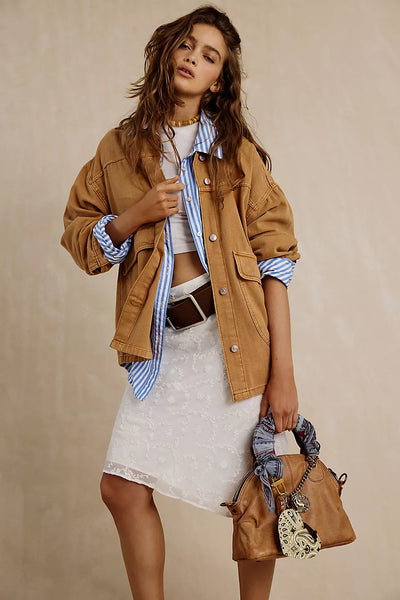 Free People Lemon Denim Jacket in Meercat