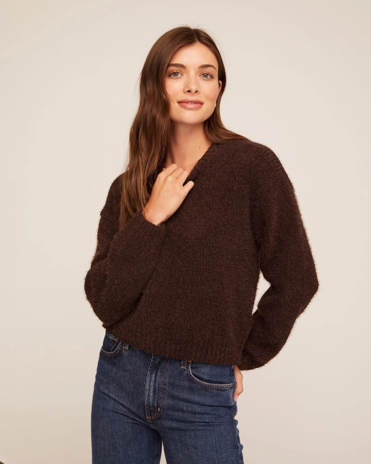 Bella Dahl Drop Shoulder Sweater in Dark Chestnut