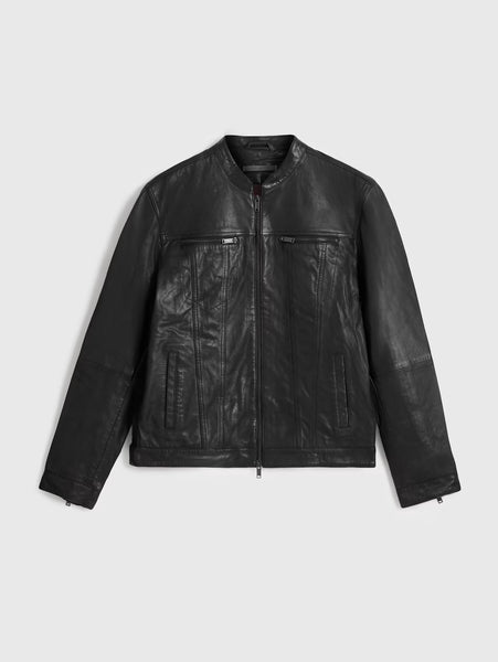 John Varvatos Brando Band Collar Leather Jacket - Black