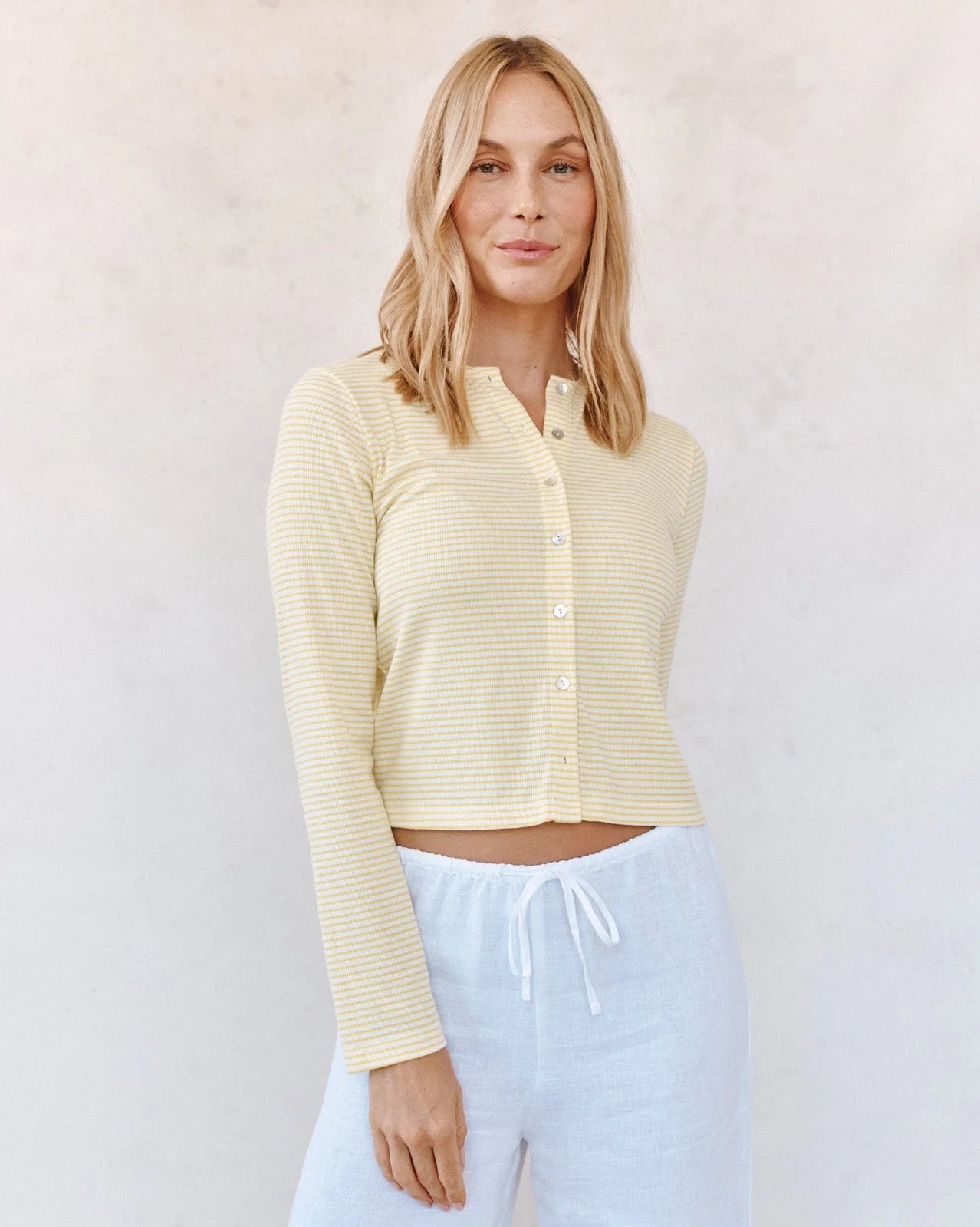 Bella Dahl Fitted Cardigan in Lemon Meringue Stripe