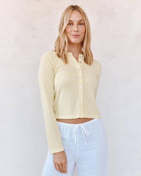 Bella Dahl Fitted Cardigan in Lemon Meringue Stripe