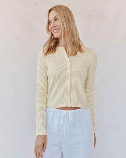 Bella Dahl Fitted Cardigan in Lemon Meringue Stripe