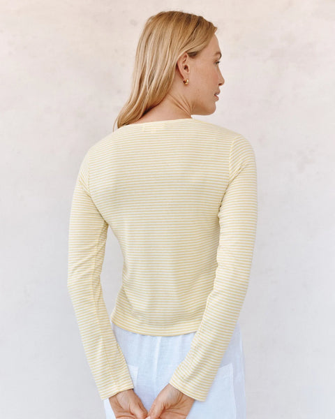 Bella Dahl Fitted Cardigan in Lemon Meringue Stripe