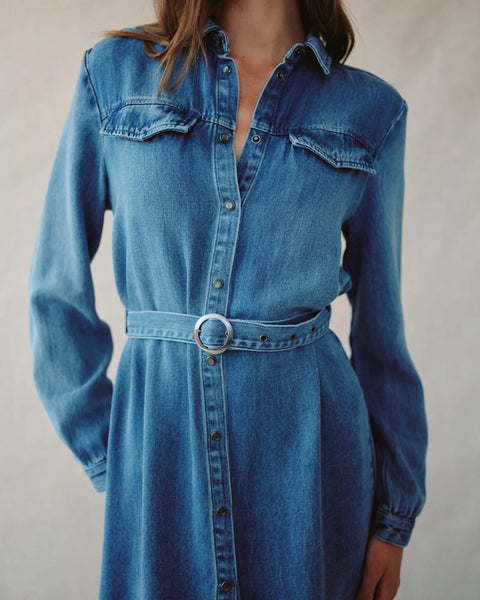 Bella Dahl Flap Pocket Belted Shirt Dress - Medium Vintage Wash