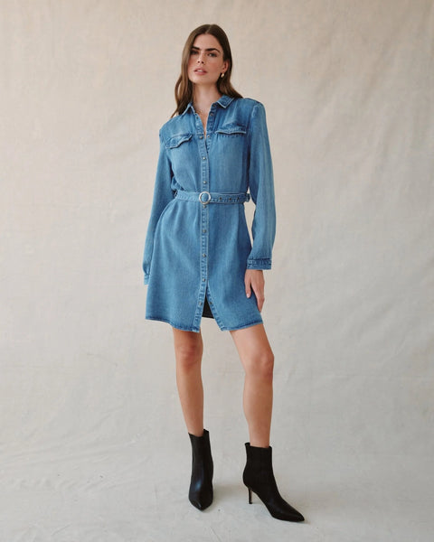 Bella Dahl Flap Pocket Belted Shirt Dress - Medium Vintage Wash