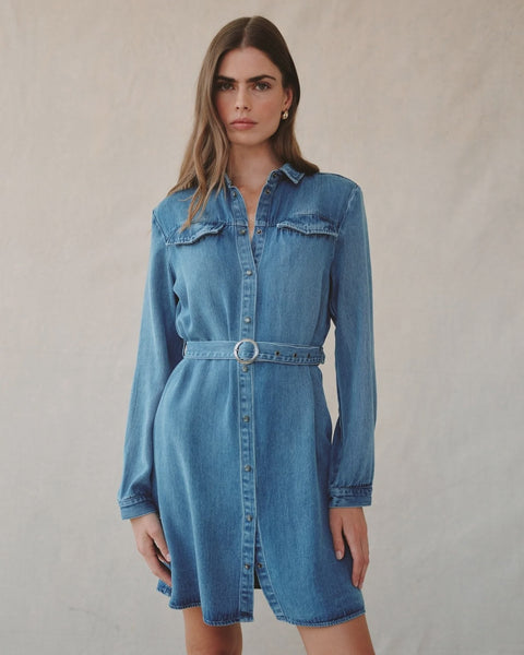 Bella Dahl Flap Pocket Belted Shirt Dress - Medium Vintage Wash