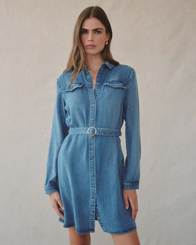 Bella Dahl Flap Pocket Belted Shirt Dress - Medium Vintage Wash