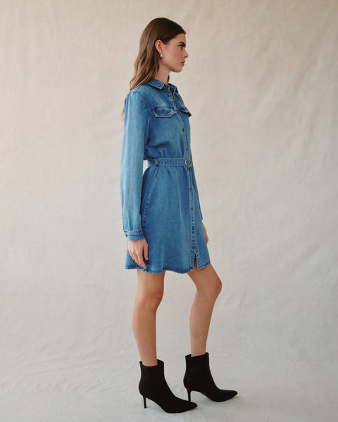 Bella Dahl Flap Pocket Belted Shirt Dress - Medium Vintage Wash