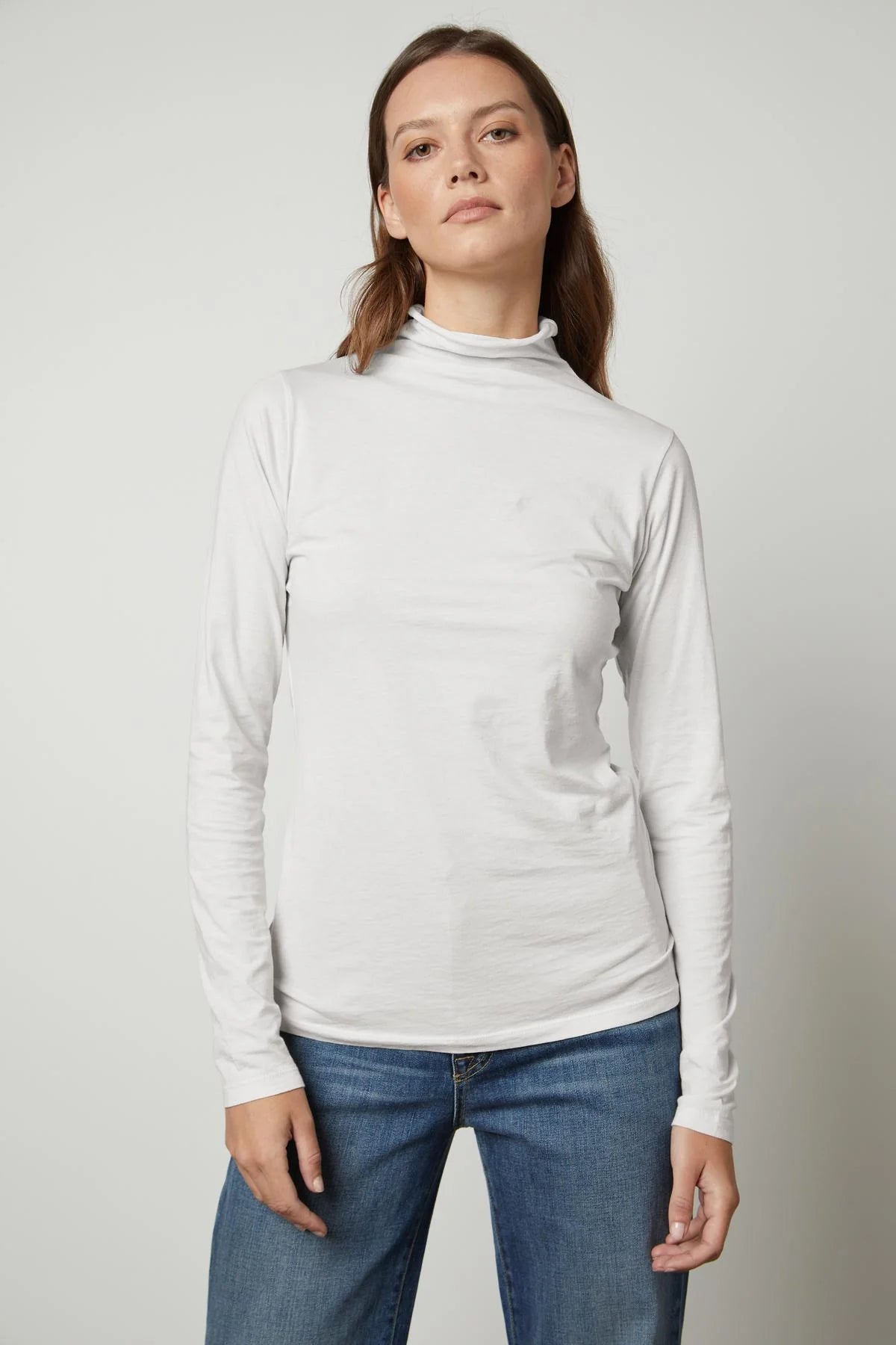 Velvet Talisia Gauzy Whisper Mock Neck Top in Mole