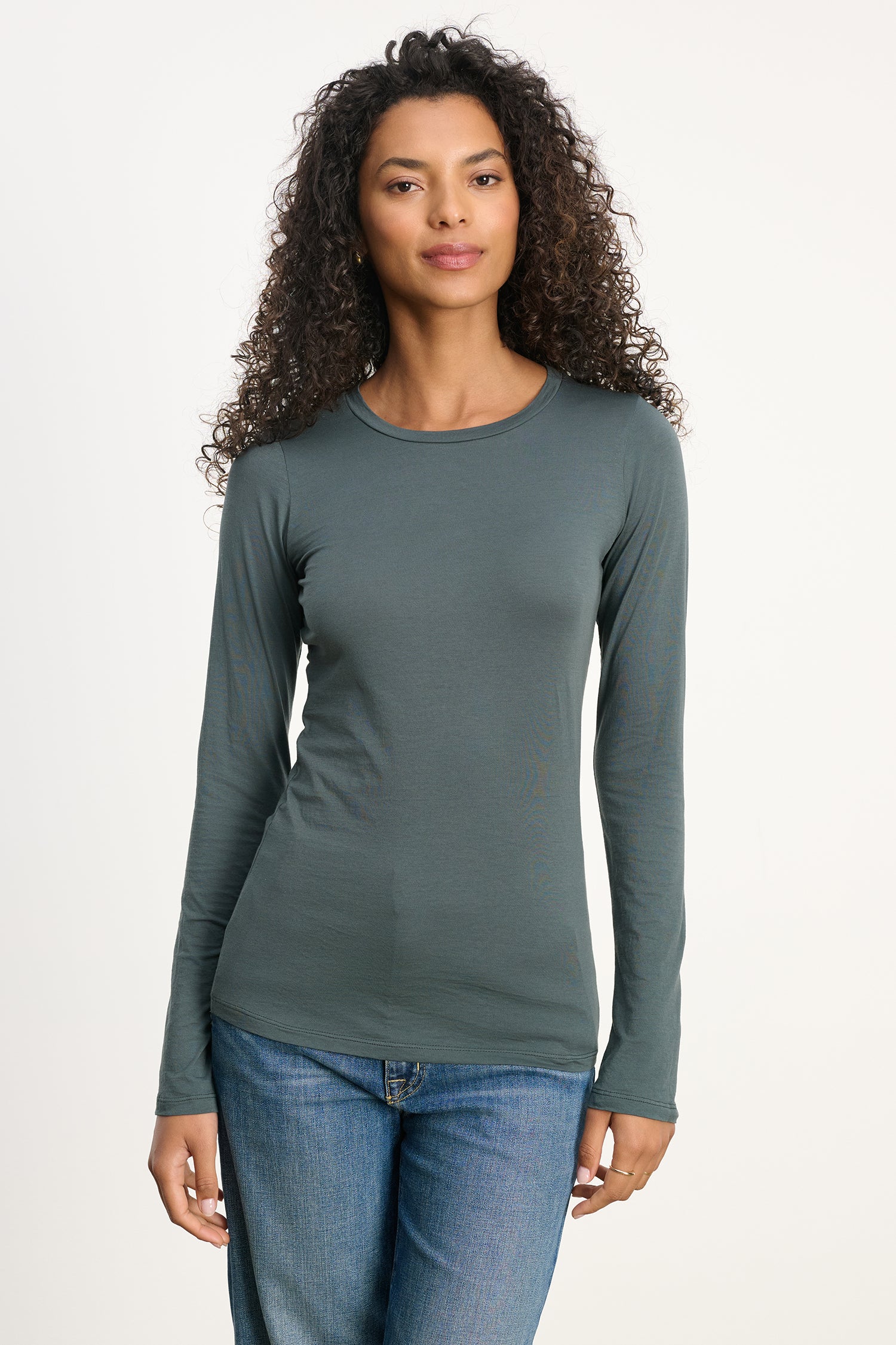 Velvet Zofina Gauzy Whisper Classic L/S Top in Mallard