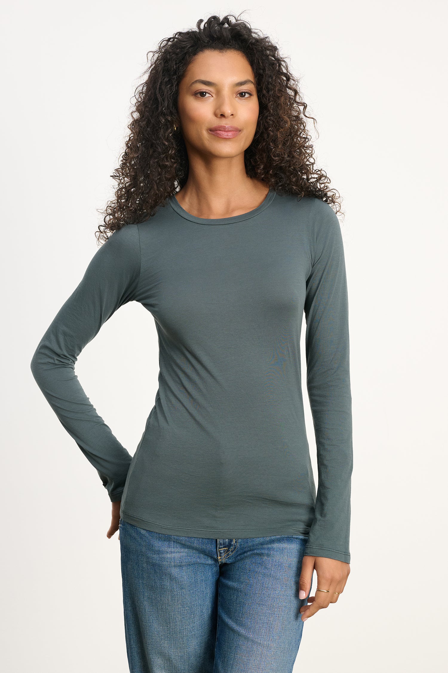 Velvet Zofina Gauzy Whisper Classic L/S Top in Mallard