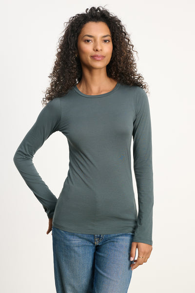 Velvet Zofina Gauzy Whisper Classic L/S Top in Mallard