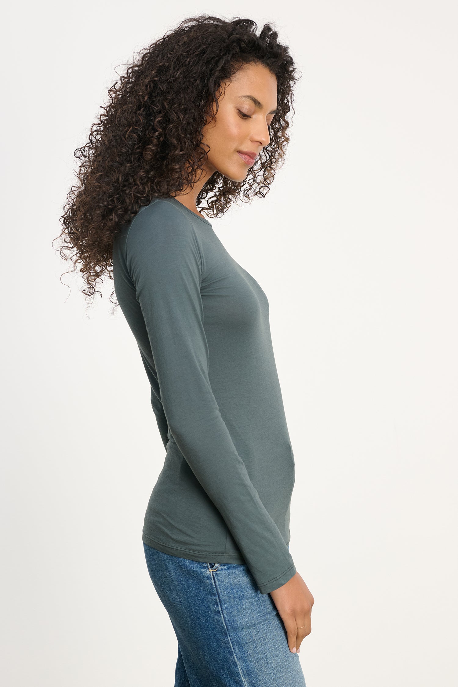 Velvet Zofina Gauzy Whisper Classic L/S Top in Mallard
