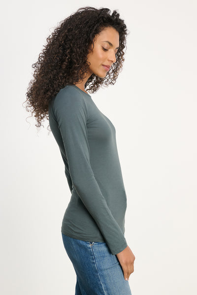 Velvet Zofina Gauzy Whisper Classic L/S Top in Mallard