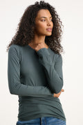 Velvet Zofina Gauzy Whisper Classic L/S Top in Mallard