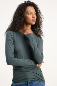 Velvet Zofina Gauzy Whisper Classic L/S Top in Mallard