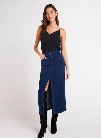 bella dahl Gia front slit maxi skirt in indigo twilight