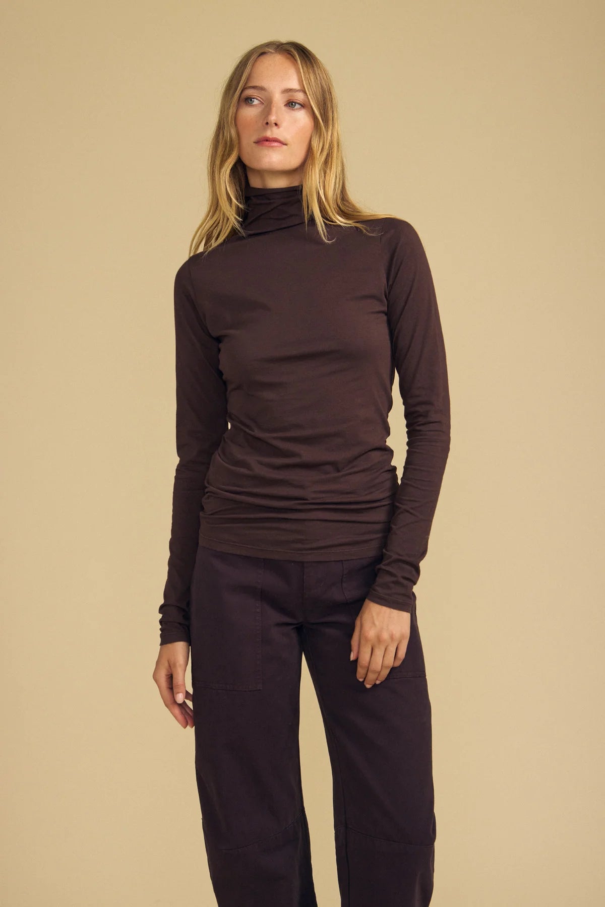 Velvet Talisia Gauzy Whisper Mock Neck Top in Mole