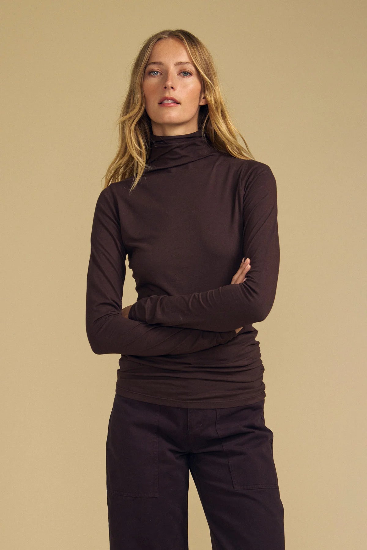 Velvet Talisia Gauzy Whisper Mock Neck Top in Mole