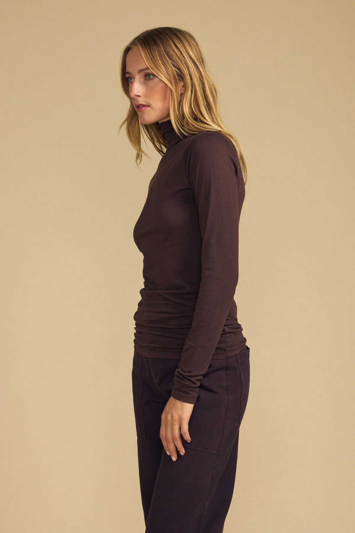 Velvet Talisia Gauzy Whisper Mock Neck Top in Mole
