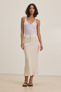 Velvet Beka07 Heavy Linen Long Skirt in Bisque