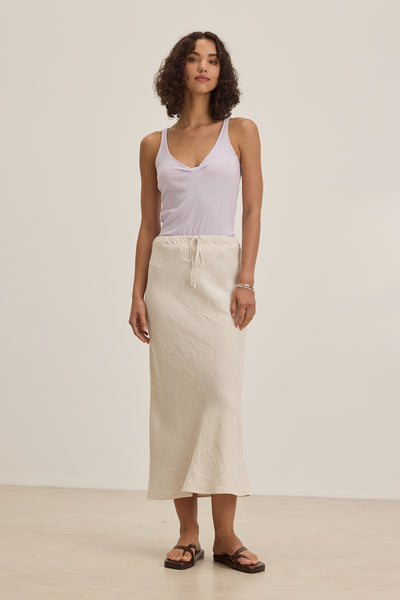 Velvet Beka07 Heavy Linen Long Skirt in Bisque