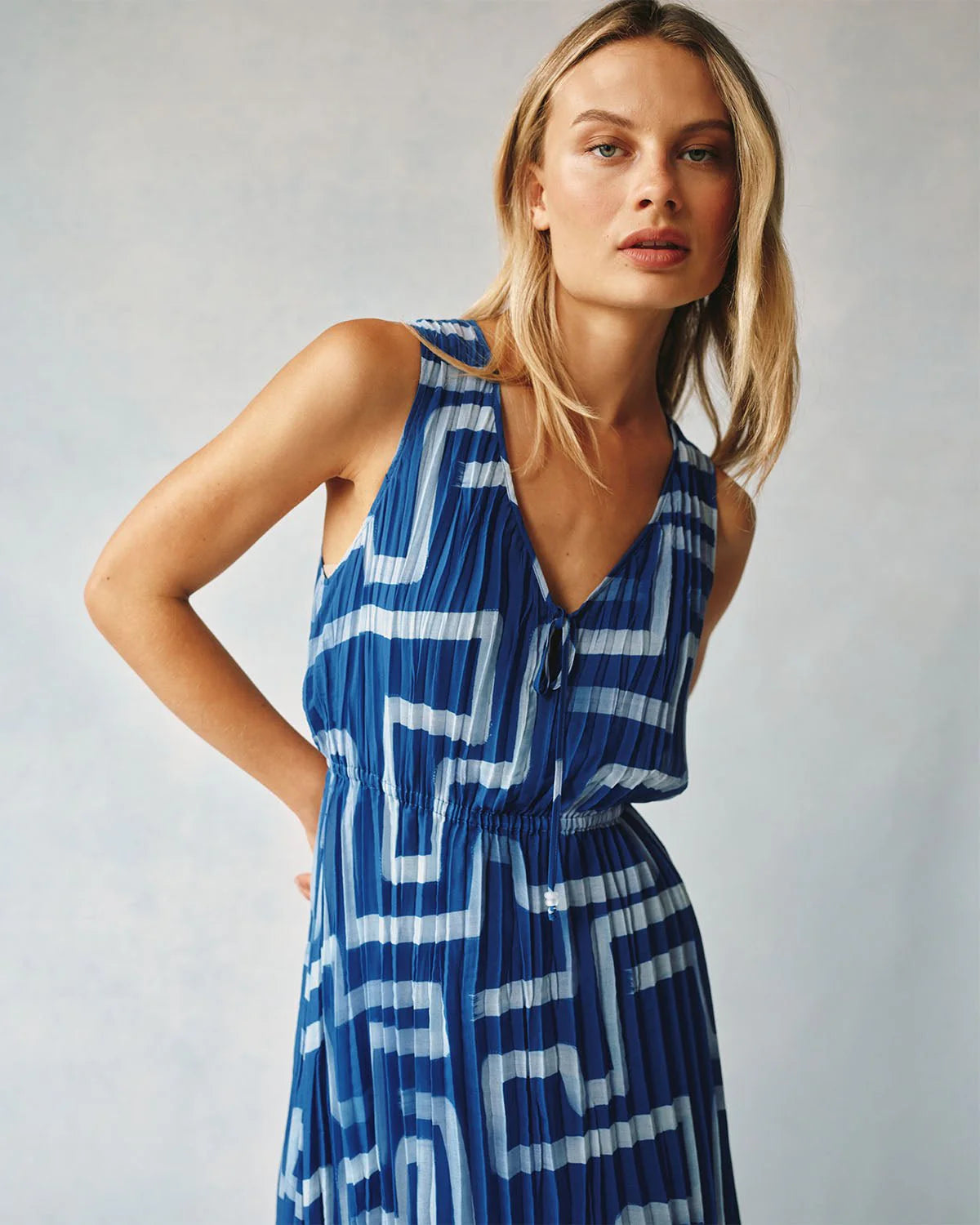 Bella Dahl High Low Pleated Dress in Coastal Line Print