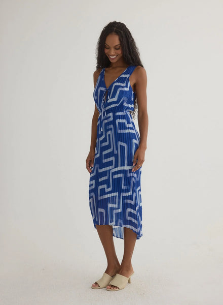 Bella Dahl High Low Pleated Dress in Coastal Line Print