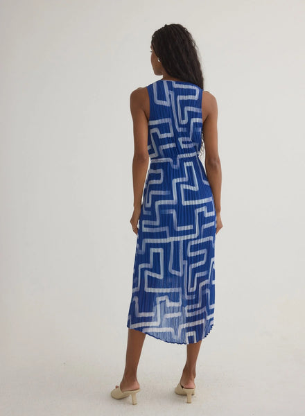 Bella Dahl High Low Pleated Dress in Coastal Line Print