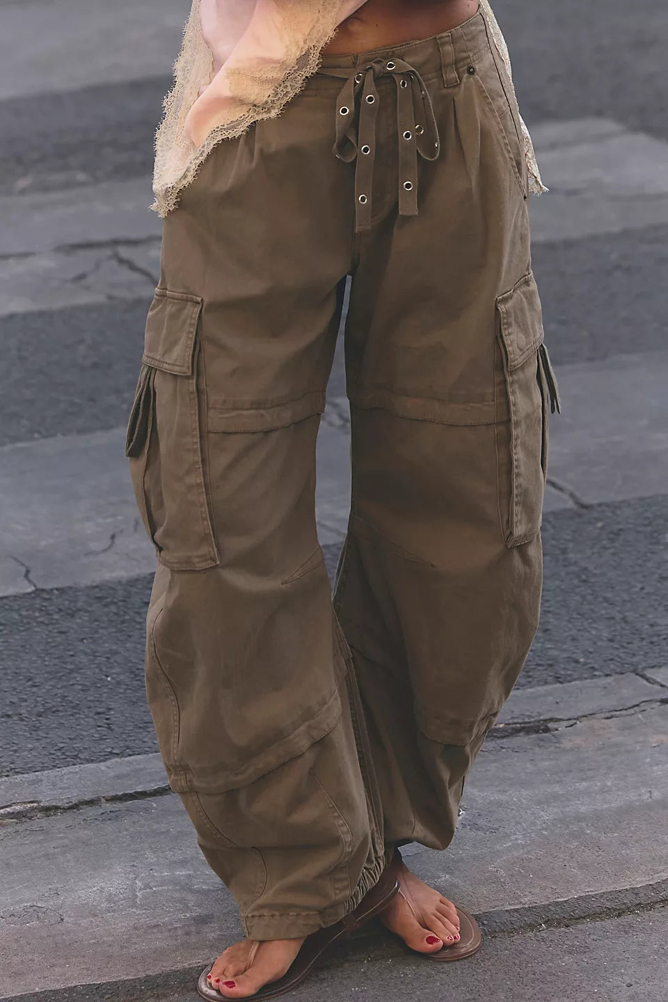 Free People Reef Curved Cargo Twill Pants in Aloe