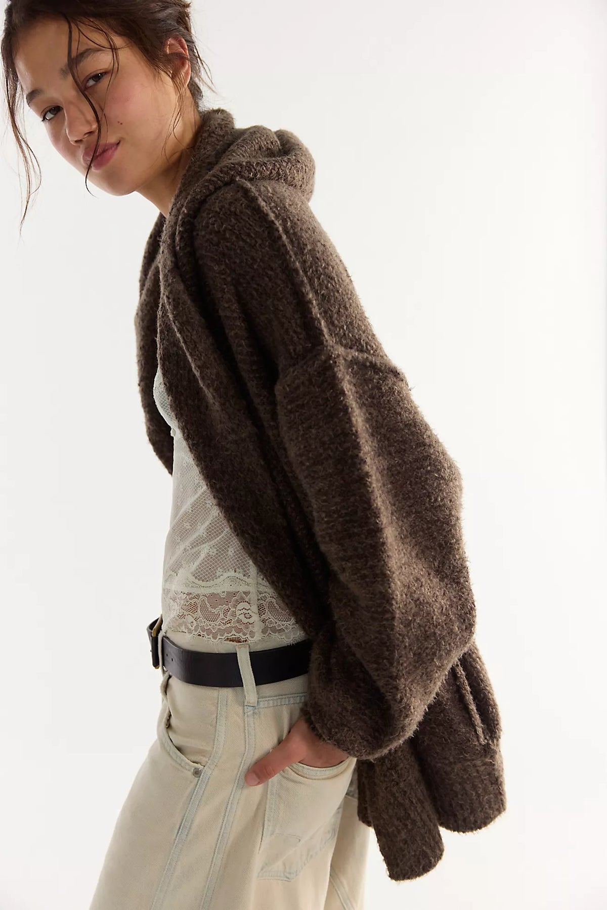 Free People Thistle Hooded Cardigan in Fudge Combo