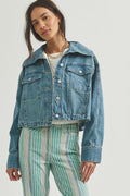 Free People Side To Side Cropped Denim Jacket in River Wash