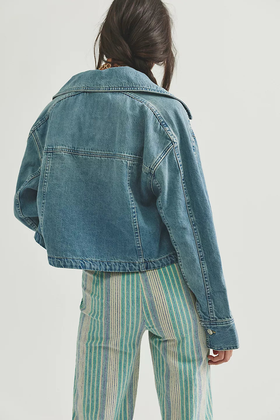 Free People Side To Side Cropped Denim Jacket in River Wash