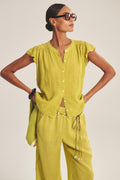 Velvet Janey Woven Linen S/S Top in Citron