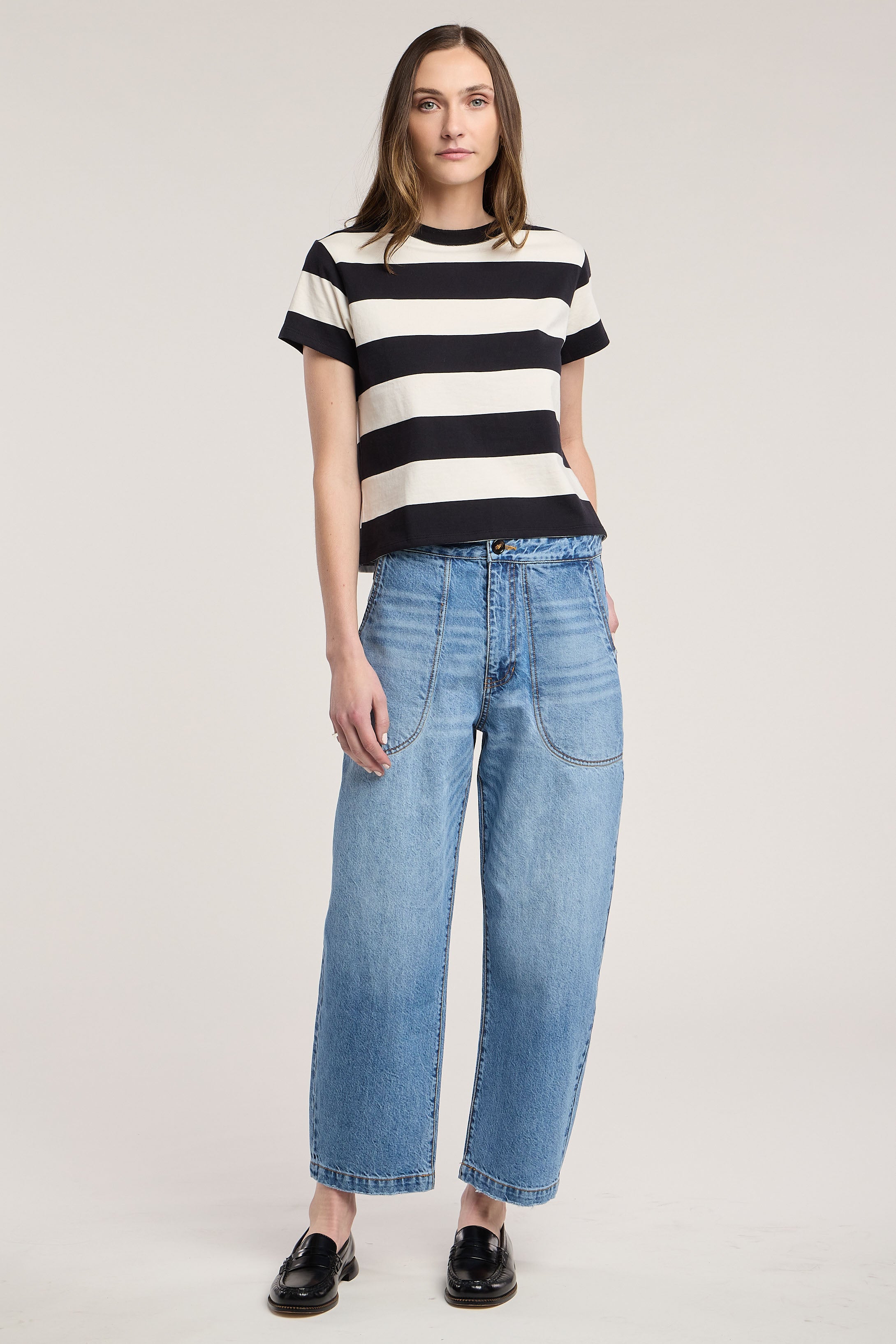 Velvet Fiona Jersey Stripe Top in Black/White