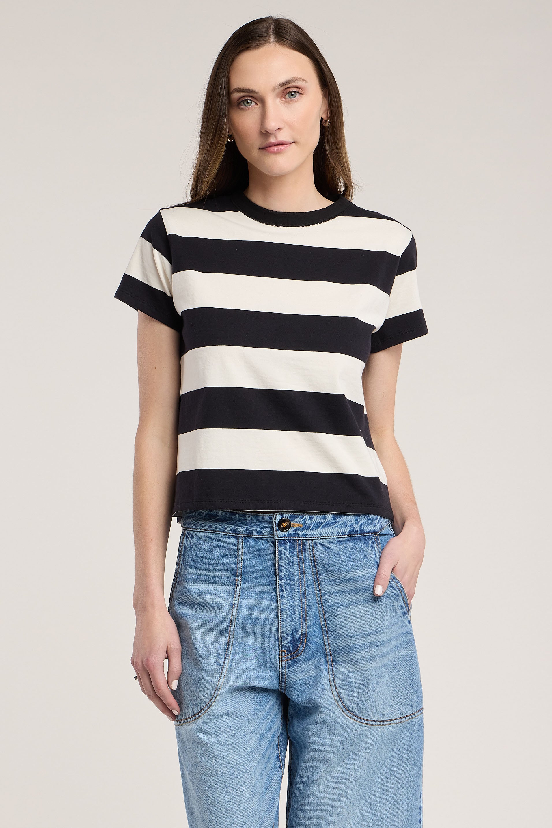 Velvet Fiona Jersey Stripe Top in Black/White