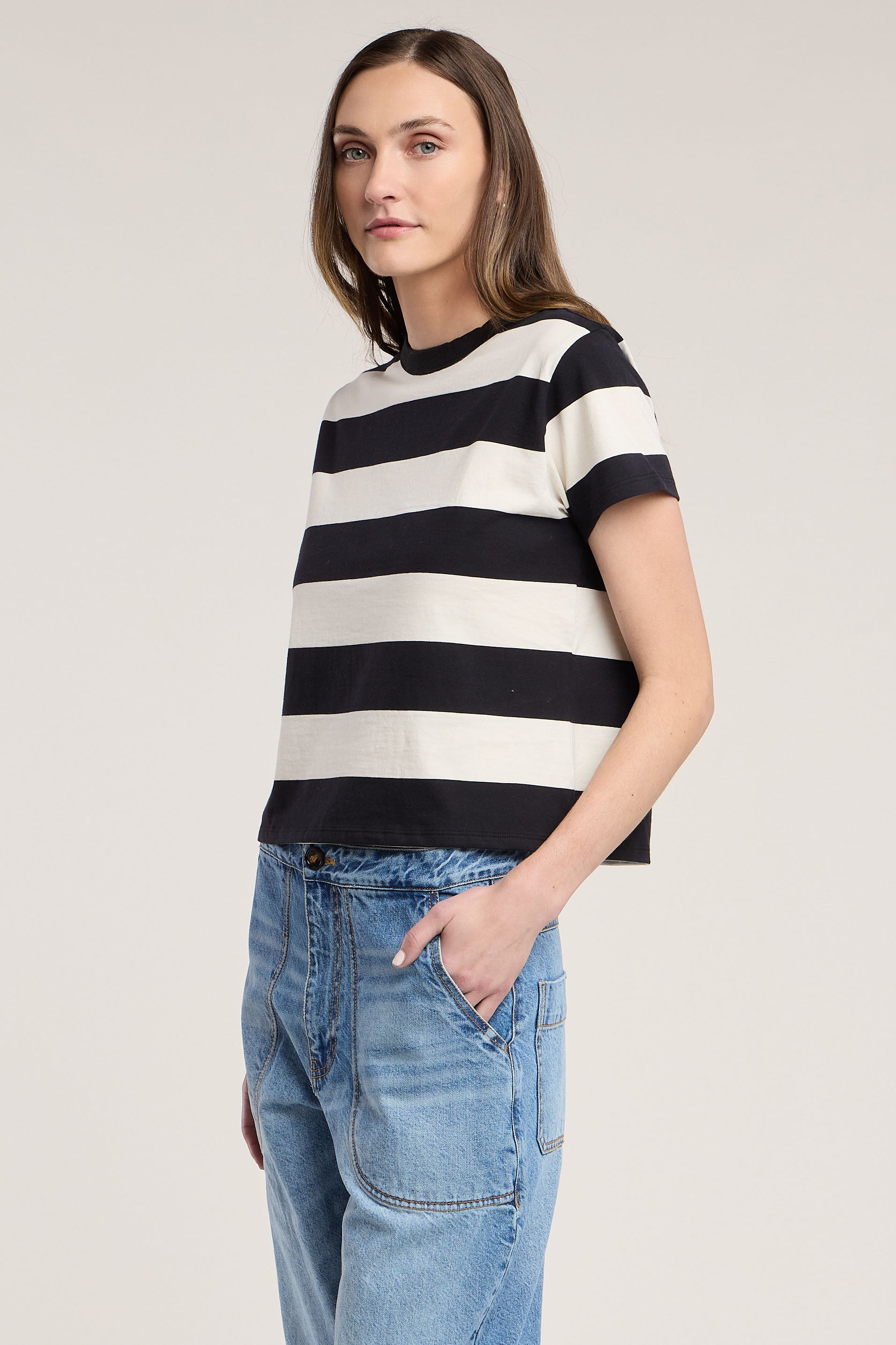 Velvet Fiona Jersey Stripe Top in Black/White