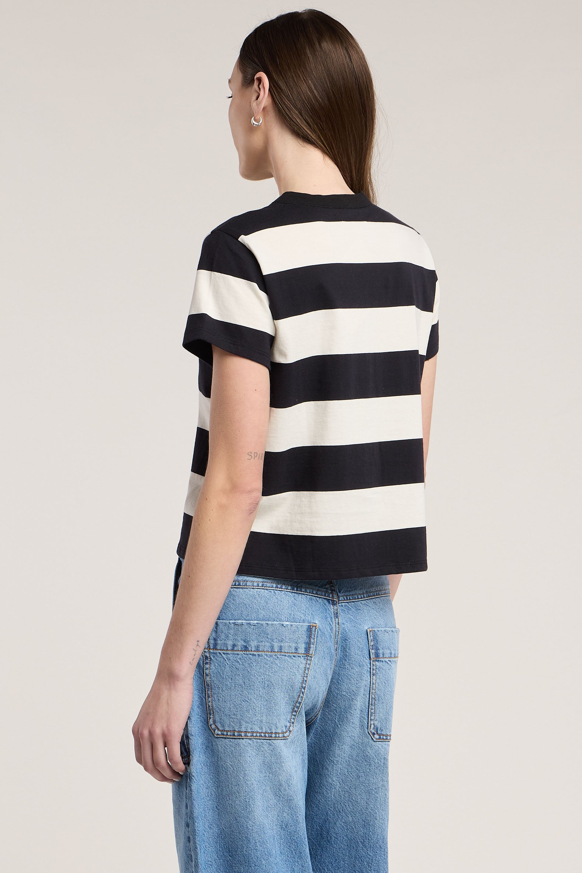 Velvet Fiona Jersey Stripe Top in Black/White