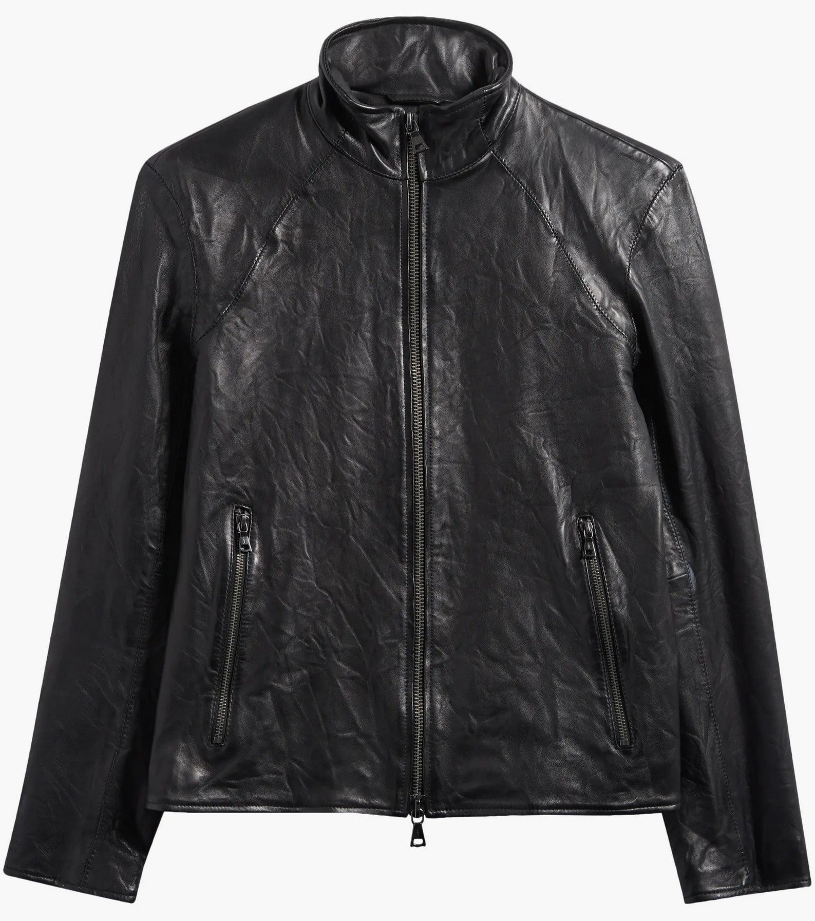 John Varvatos ANSEL Band Collar Leather Jacket -  Black