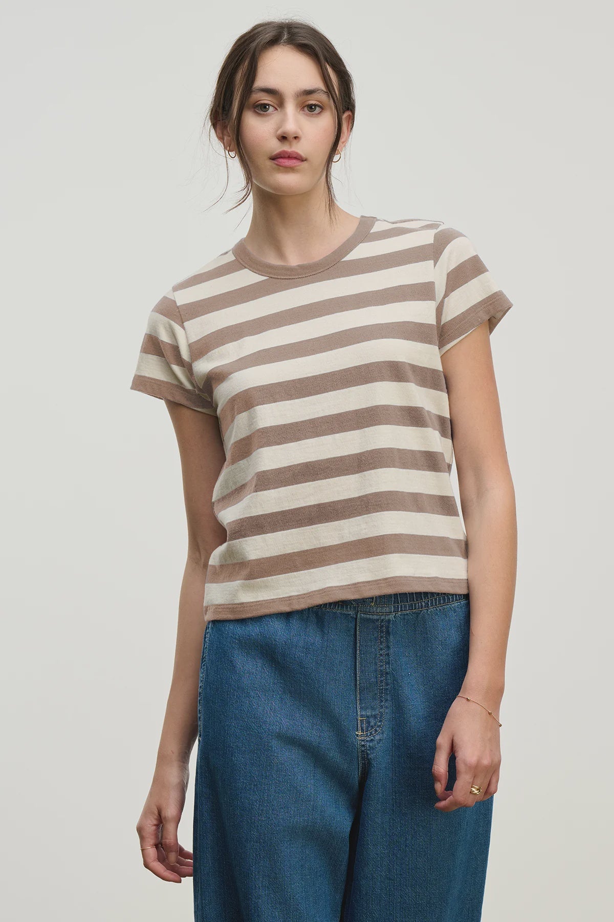 Velvet Anais Short Sleeve tee in Mocha Stripe