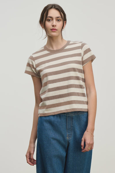 Velvet Anais Short Sleeve tee in Mocha Stripe