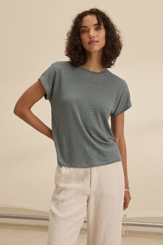 Velvet Jasmine Linen Knit Short Sleeve Tee in Graphite