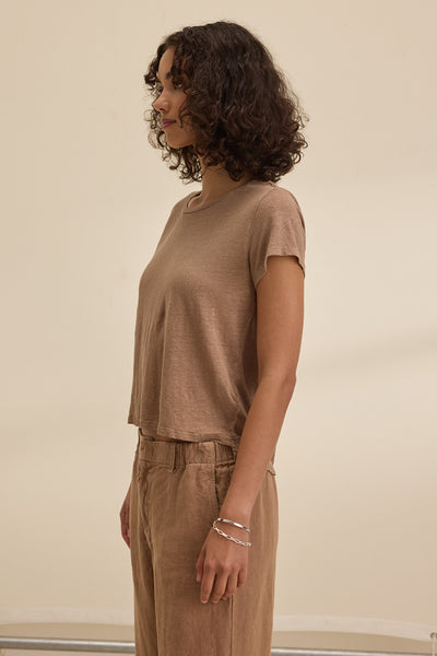 Velvet Casey Linen Short Sleeve Knit Tee in Bark