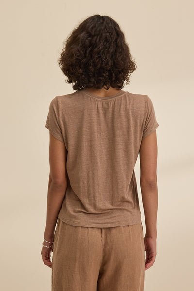 Velvet Casey Linen Short Sleeve Knit Tee in Bark