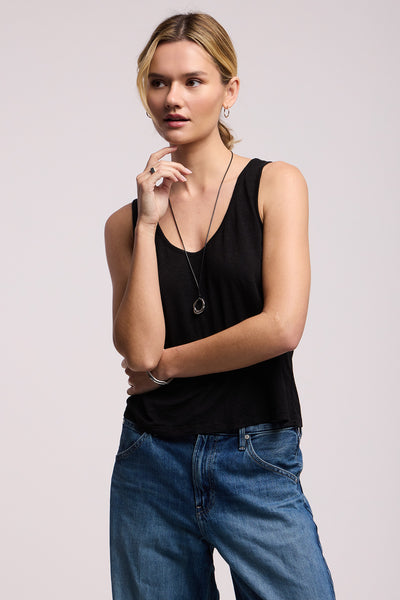 Velvet Kylie Linen Knit Top in Black