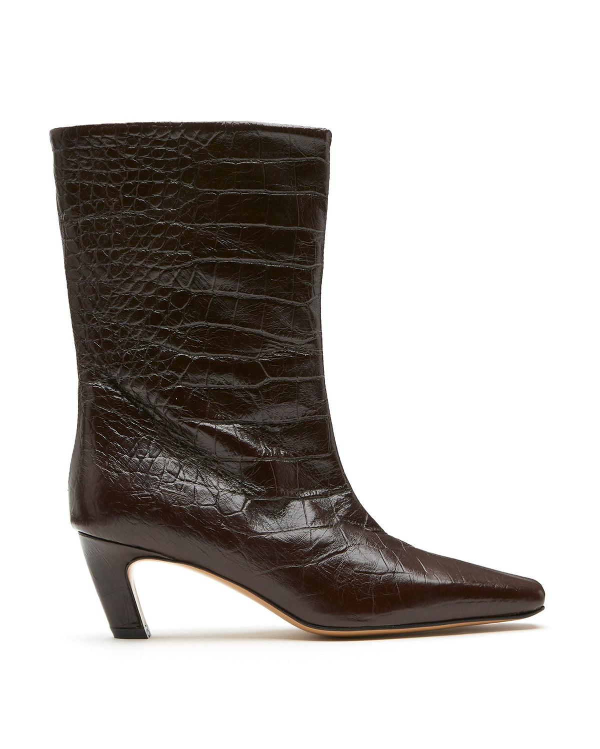 Sister Soeur Logan Croc Embossed Leather Boot in Cocoa